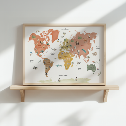 Wereldkaart Poster met Dieren, World Map