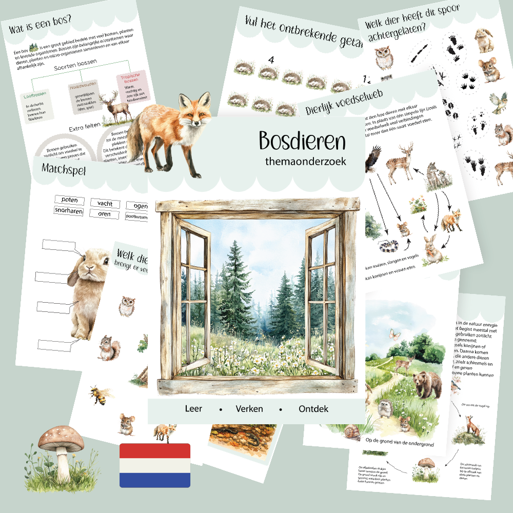 printable unit study dutch-02 Printable Bosdieren themaonderzoek - Afbeelding 1